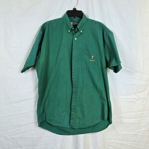 Chaps Ralph Lauren Men's Green Preppy Short Sleeve Collar Button Shirt Large Vtg